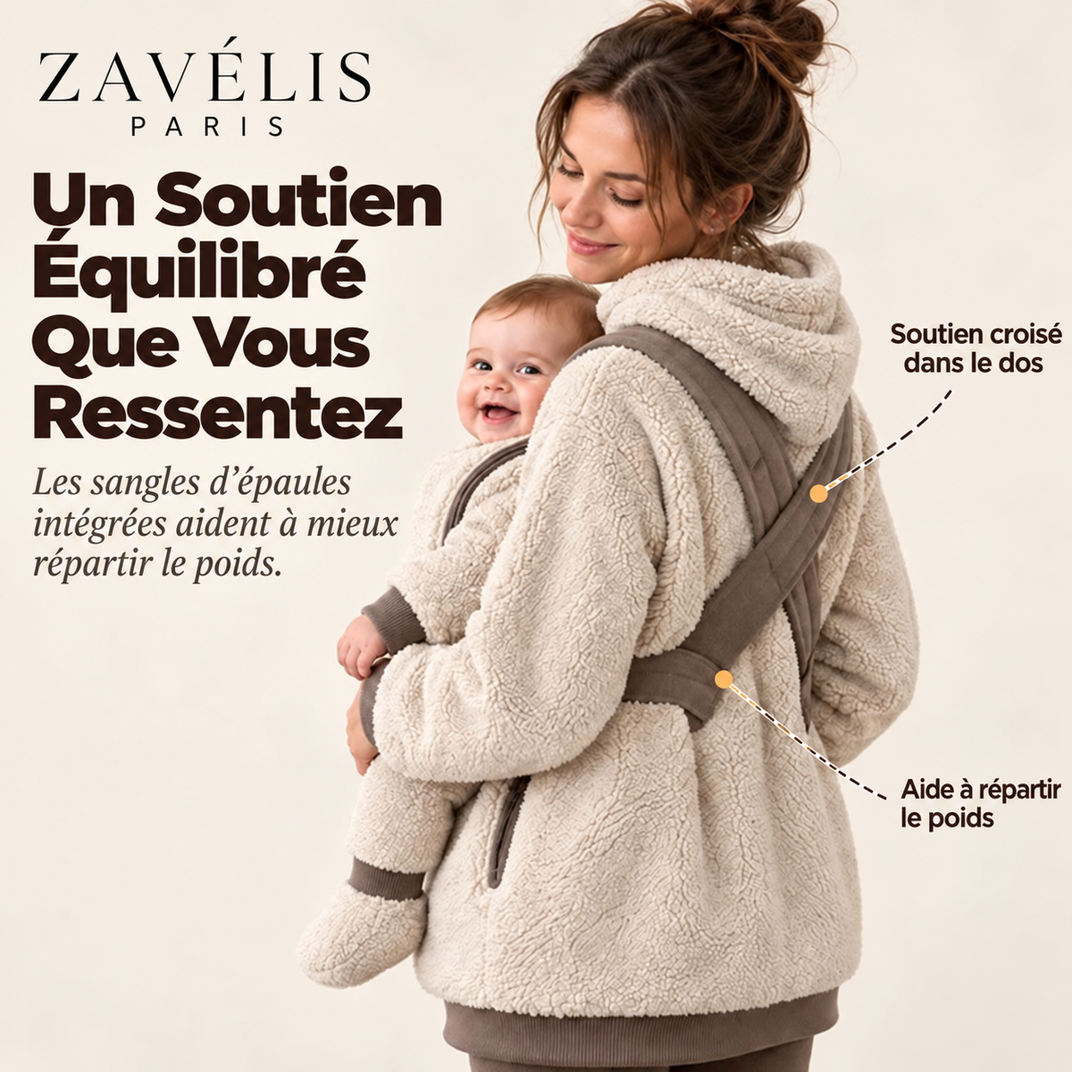 Zavelis™ CozyCarry Sweat à Capuche Sherpa avec Porte-Bébé Intégré