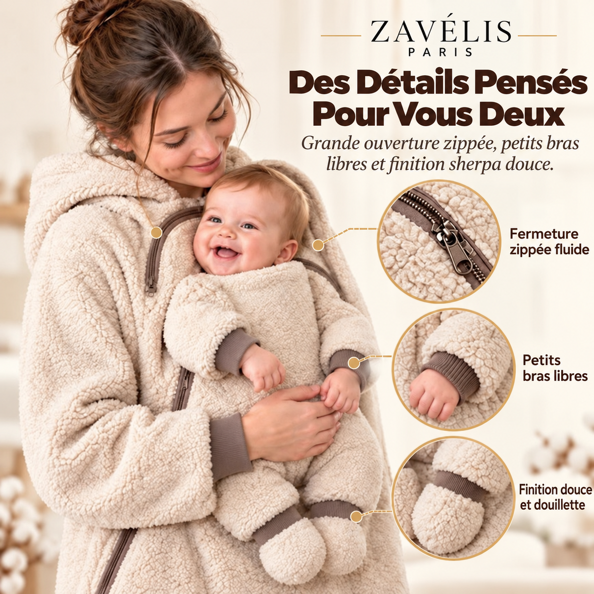 Zavelis™ CozyCarry Sweat à Capuche Sherpa avec Porte-Bébé Intégré