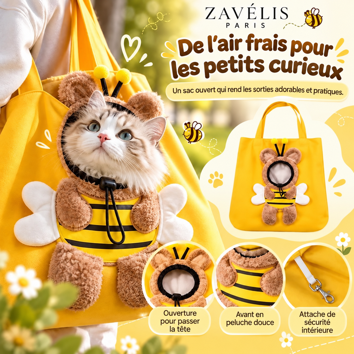Zavelis™ BeeCarry Sac de Transport en Toile pour Animaux