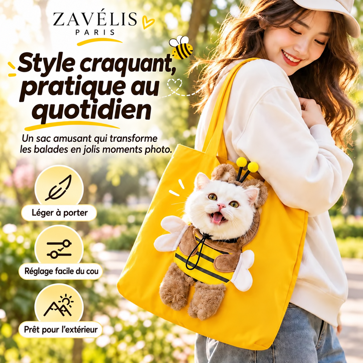 Zavelis™ BeeCarry Sac de Transport en Toile pour Animaux