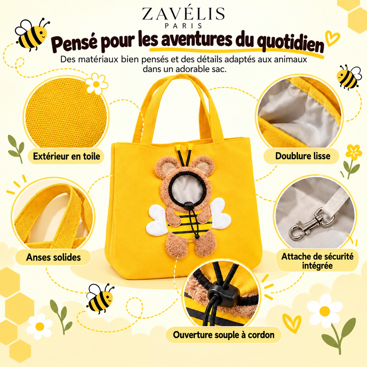 Zavelis™ BeeCarry Sac de Transport en Toile pour Animaux