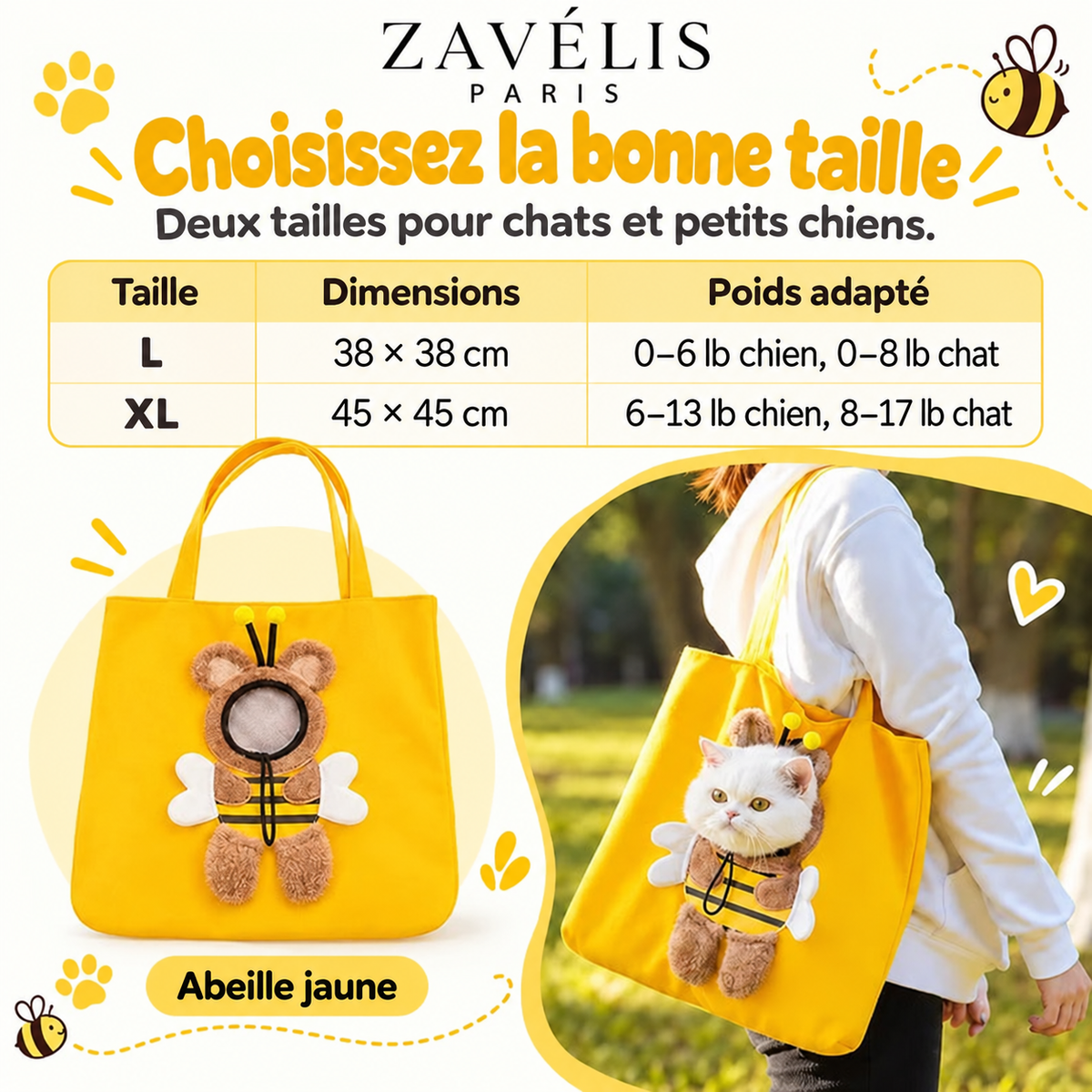 Zavelis™ BeeCarry Sac de Transport en Toile pour Animaux