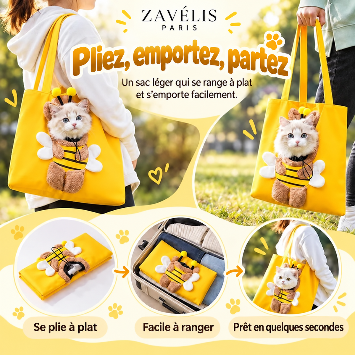 Zavelis™ BeeCarry Sac de Transport en Toile pour Animaux