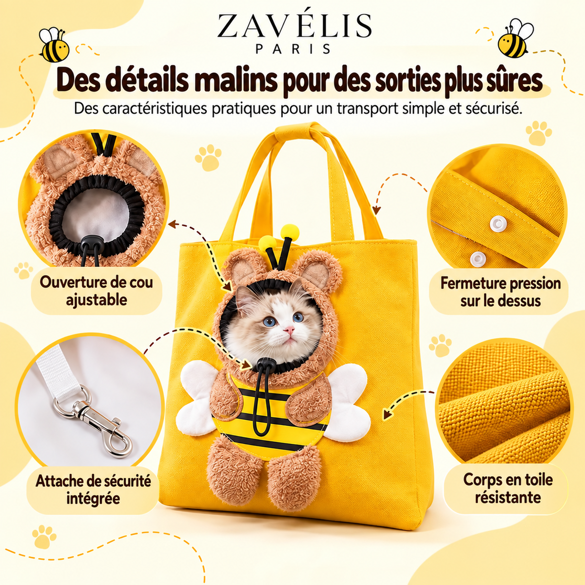 Zavelis™ BeeCarry Sac de Transport en Toile pour Animaux
