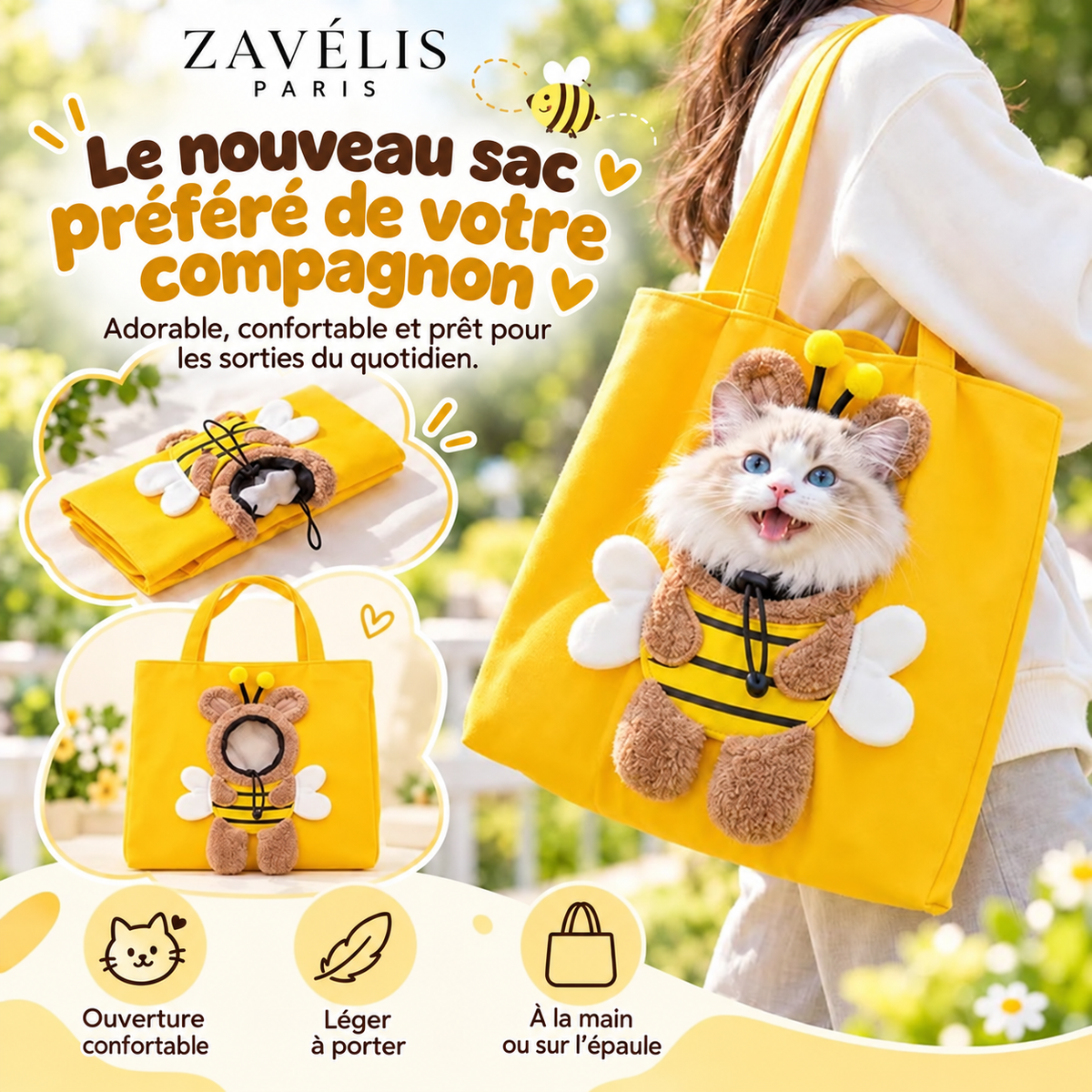 Zavelis™ BeeCarry Sac de Transport en Toile pour Animaux