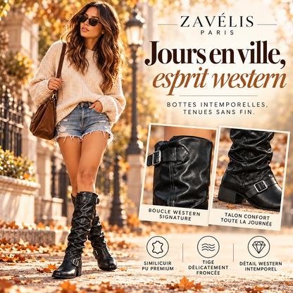 Zavelis™ Bottes Western Froncées Mi-Mollet