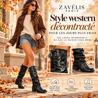 Zavelis™ Bottes Western Froncées Mi-Mollet